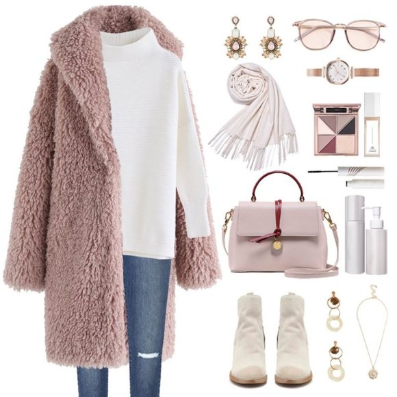 Chic Wish Feeling of Warmth faux fur coat in mauve XS - Picture 2 of 4